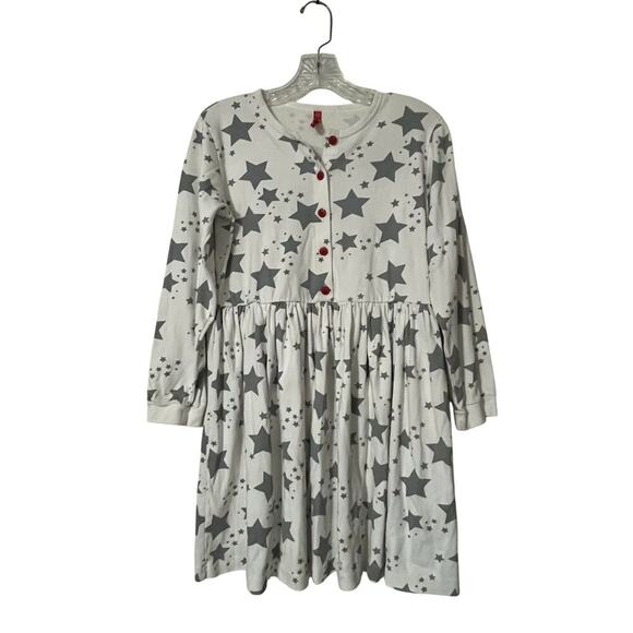 Hanna Andersson White with Gray Stars Dress Long Sleeve Size 12 - Picture 1 of 9
